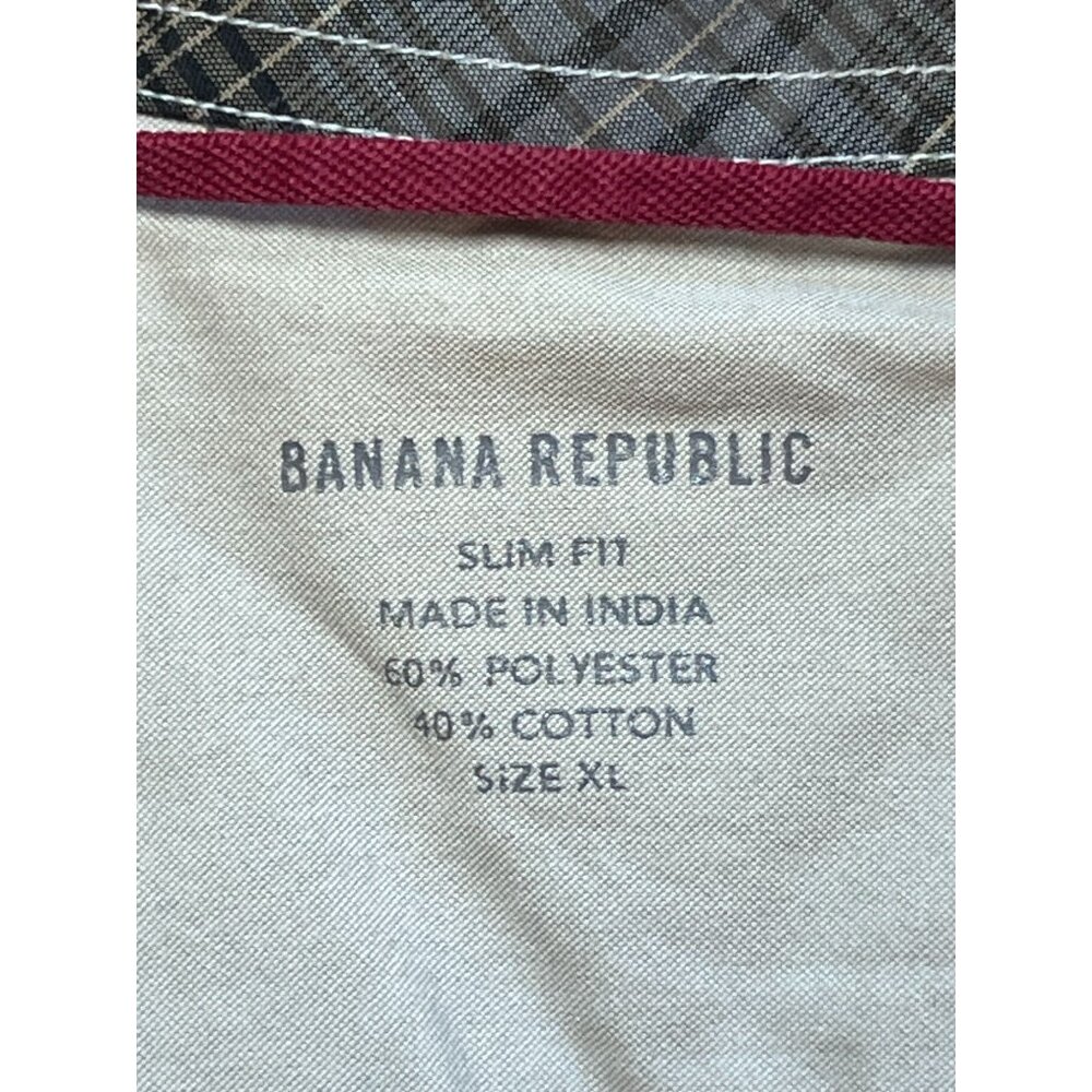 Banana Republic Slim Fit Snap-Front Flannel Shirt โ Grey & Brown Plaid โ Size XL - Picture 2 of 5